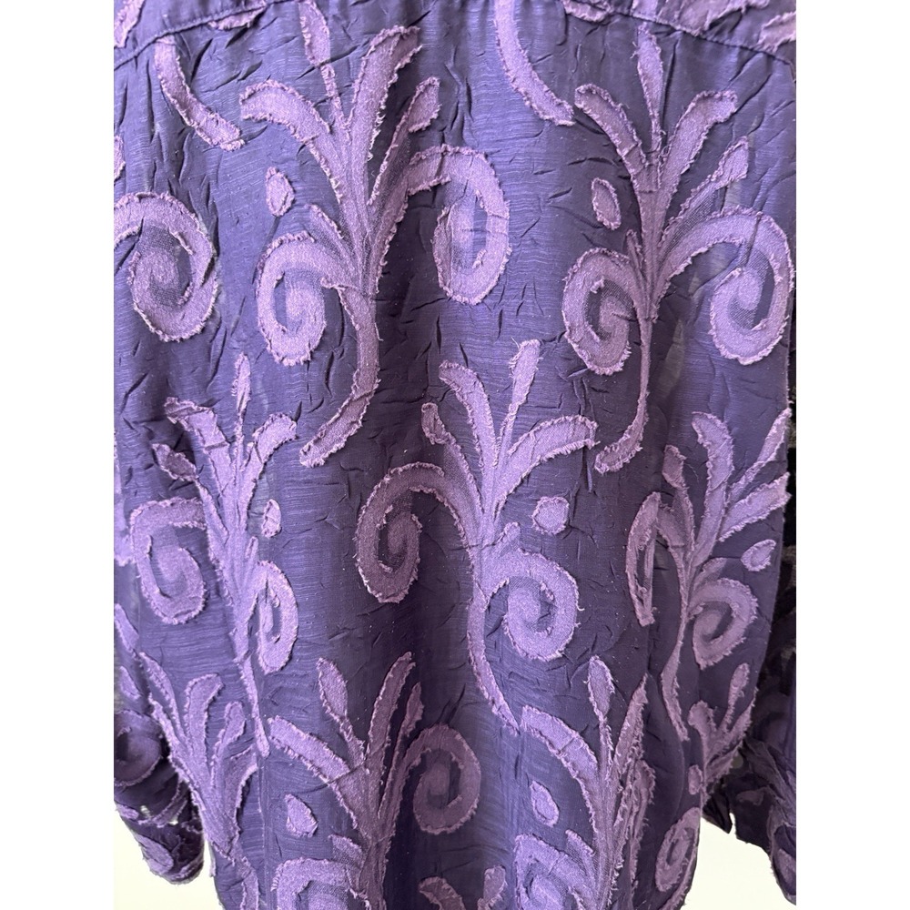 Coldwater Creek Women's XL (18) Purple Sheer Embroidered Button-up Blouse Plus - Picture 8 of 14